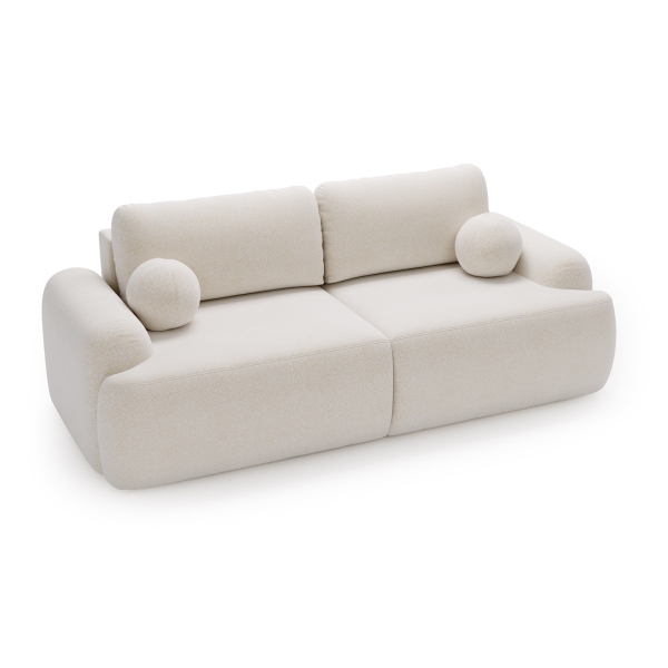 KANAPA W STYLU BOHO AGAT W ŚMIETANKOWEJ TKANINIE BARANEK - PÓŁPROFIL